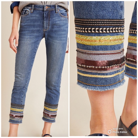 Anthropologie Denim - 💎Pilcro High-Rise Embroidered Boho Straight Peasant Hippie Cottage Hipster Jean
